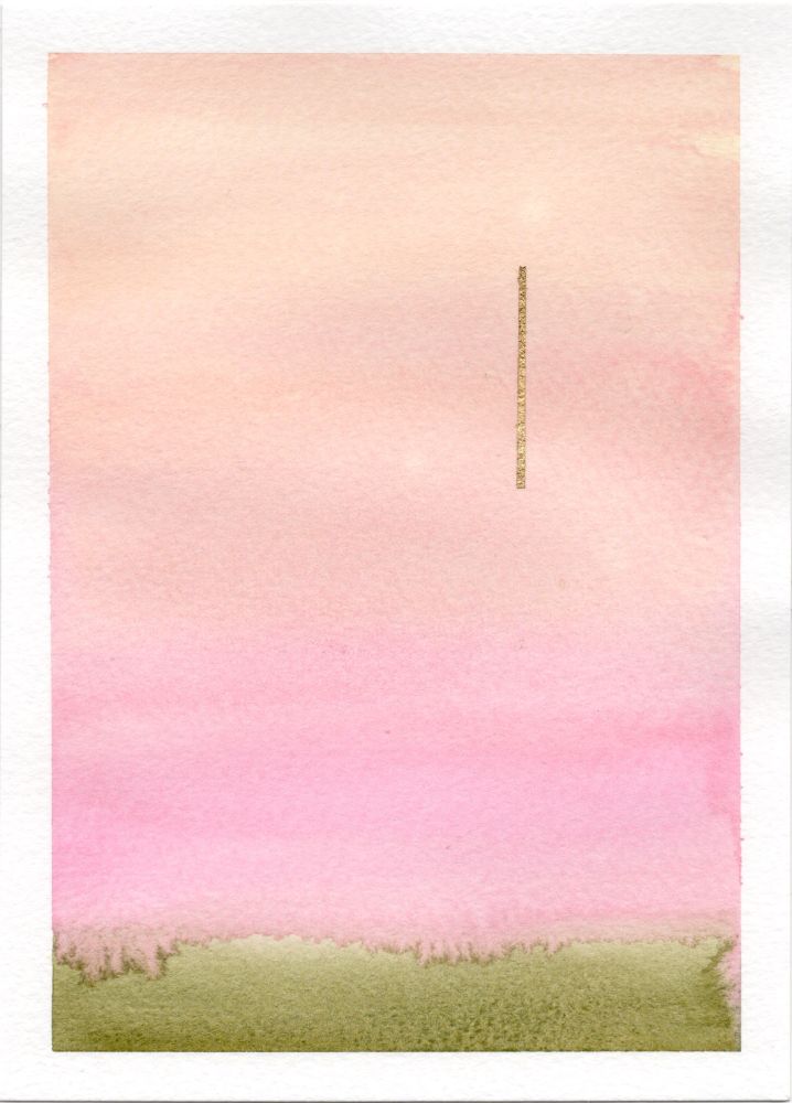 very soft pink and green abstract watercolor with gold accent line