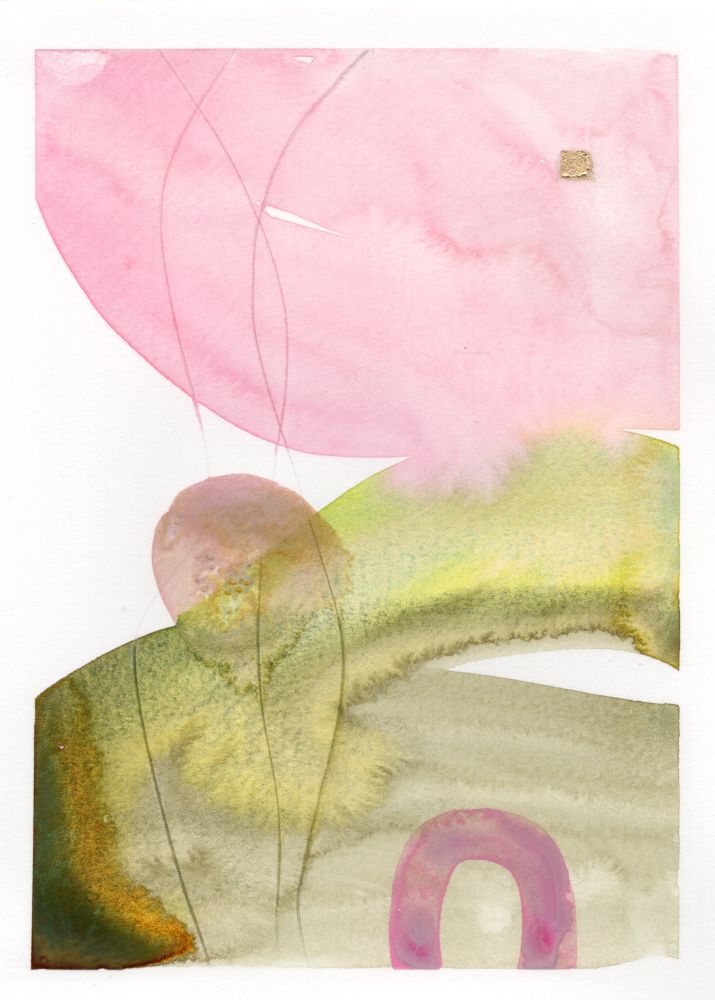 pink and green abstract watercolor painting