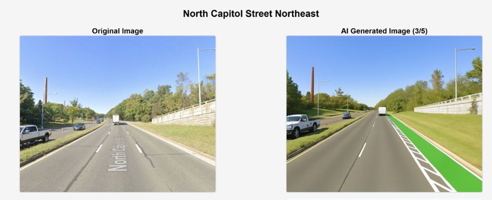 AI generated "improvement" to North Capitol - a painted bike lane without protection.  So the paint must be magical.

(the survey itself is interesting, if long...but gosh, these AI generated "designs" are terrible)