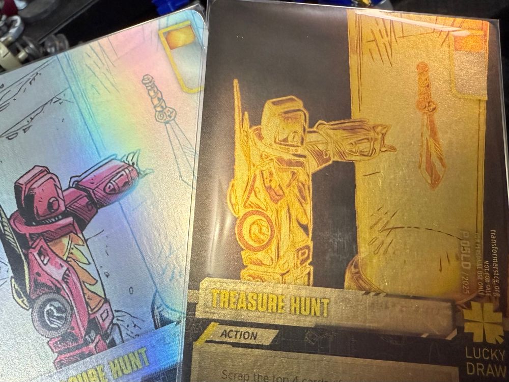two shiny treatments on a transformers trading card game compliant card called Treasure Hunt