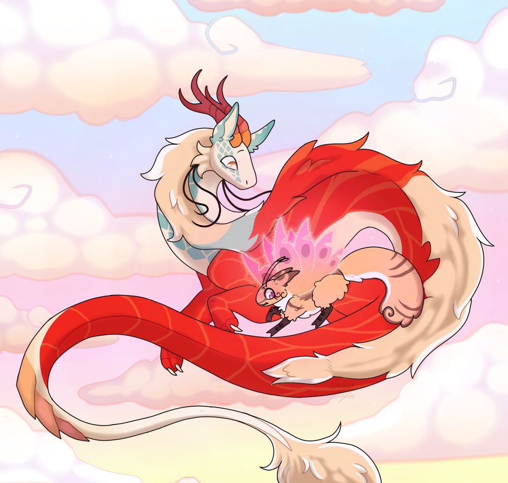 Noodle dragon belongs to ( https://artfight.net/~Dawntodusk ) on artfight!

Tiny fae dragon belongs to me <3