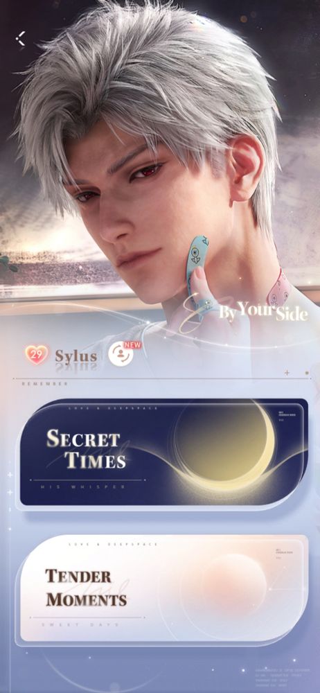 Screenshot of Love and Deepspace showing the "By Your Side" menu for Sylus.