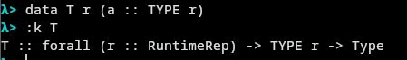 GHCi (9.4) session:

λ> data T r (a :: TYPE r)
λ> :k T T
T :: forall (r :: RuntimeRep) -> TYPE r -> Type