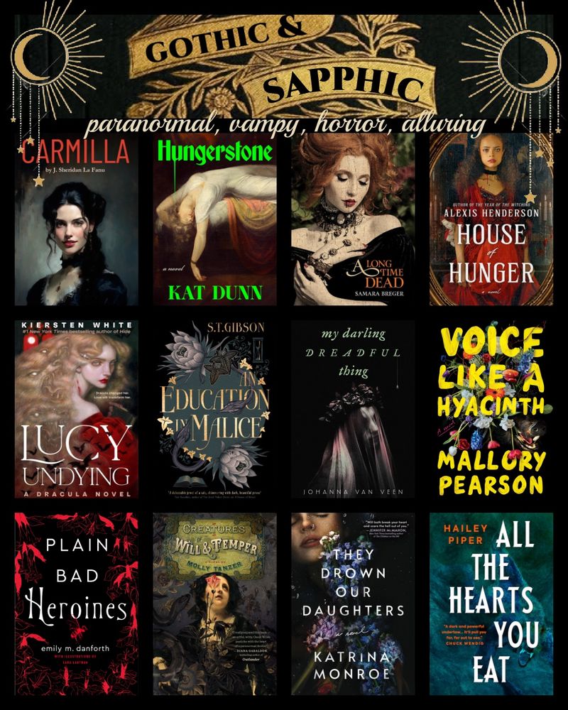 🥀Carmilla
🥀A Long Time Dead
🥀House of Hunger
🥀My Darling Dreadful Thing
🥀Plain Bad Heroines
🥀Creatures of Will & Temper
🥀They Drown Our Daughters
TBR:
🖤Lucy Undying
🖤An Education in Malice
🖤Voice Like a Hyacinth
🖤All the Hearts You Eat