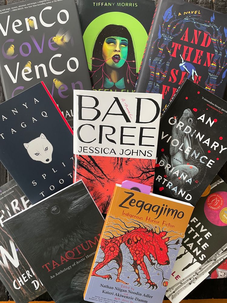 Read & Recommend:
-Bad Cree 4⭐️
-Green Fuse Burning 5⭐️
-And Then She Fell 3⭐️
-VenCo 3⭐️
-Five Little Indians (not horror) 5⭐️
-An Ordinary Violence 3⭐️
🫐 forgot to add the Berry Pickers 5⭐️
__
TBR:
-Empire of the Wild
-Split Tooth
-Zegaajimo: horror anthology 
-Taaqtumi: horror anthology 