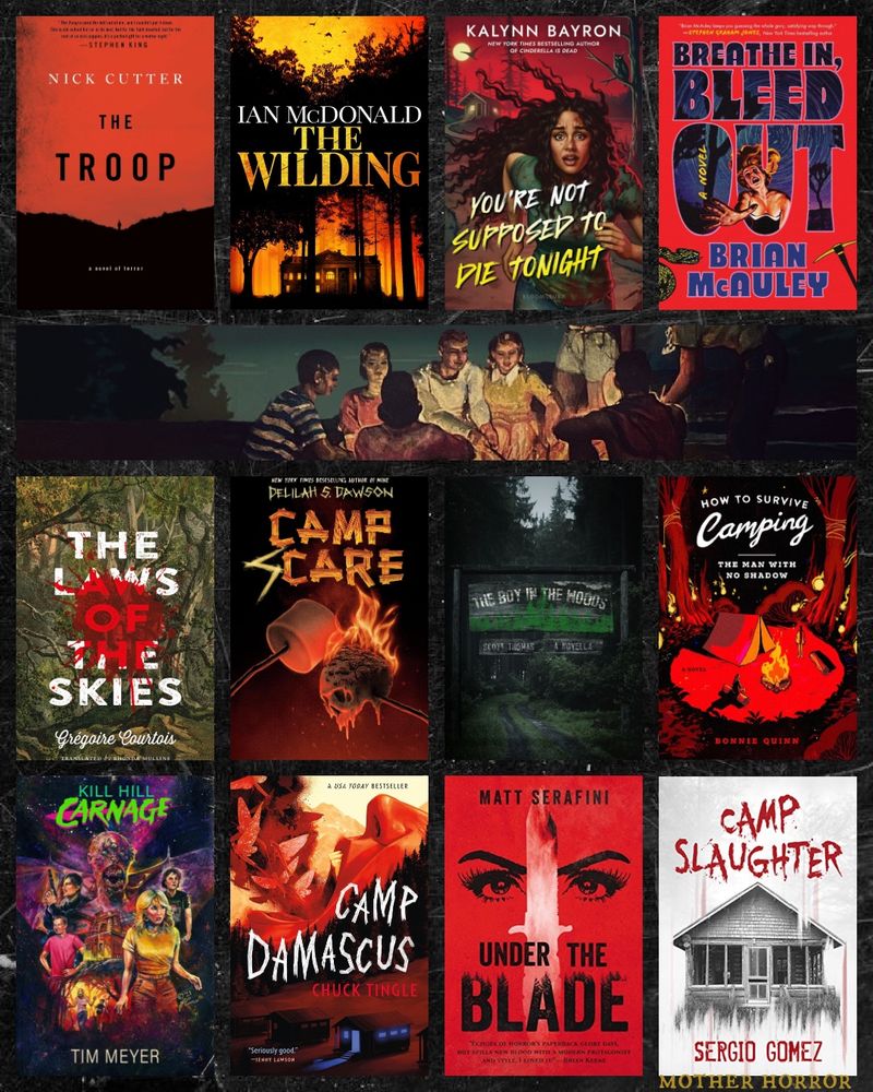 ☠️THE TROOP- classic, iconic, graphic (beware of the animal cruelty)
☠️THE WILDING- this is a new book, and it’s on my folk horror summer list, I’m excited
☠️YOU’RE NOT SUPPOSED TO DIE TONIGHT-on my TBR
☠️BREATHE IN, BLEED OUT 🩸 coming soon
☠️THE LAWS OF THE SKIES- 🦇 💩 crazy! Super graphic (loved it)
☠️CAMP SCARE - middle grade horror
☠️IT CAME FROM THE TREES- middle grade horror (photo slide)
☠️THE BOY IN THE WOODS- find this in the Midwestern Gothic collection by @scottthomascaresaboutyou one of the BEST summer camp horror stories ever
☠️HOW TO SURVIVE CAMPING:The Man with no shadow- cozy horror! @sagapressbooks
☠️KILL HILL CARNAGE- Classic indie horror
☠️CAMP DAMASCUS- gay conversion camp horror with heart
☠️UNDER THE BLADE -final girl horror! So good and underrated indie book
☠️CAMP SLAUGHTER- classic indie horror