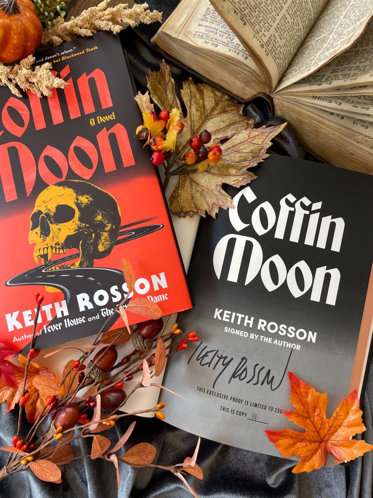 Signed Black Crow Books edition of COFFIN MOON with Fall leaves