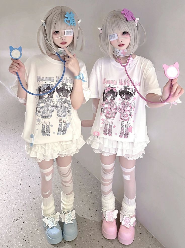 two people wearing white menhera coords