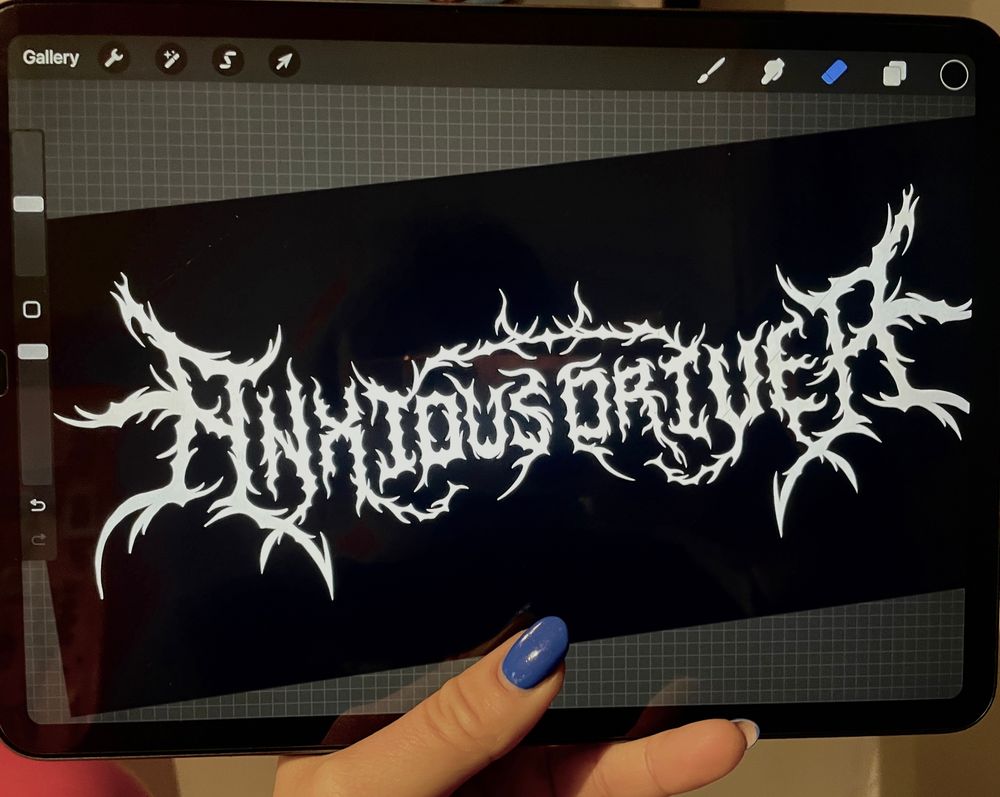 drawing of heavy metal font that says “anxious driver”