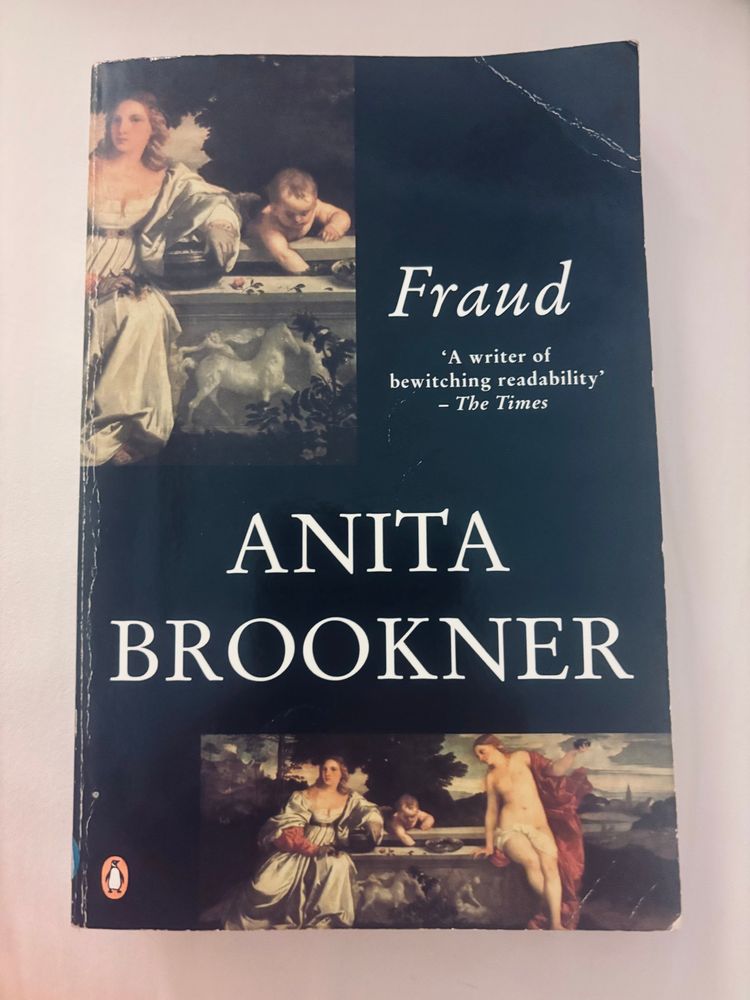 Penguin paperback of Fraud with two details of Titian’s painting Sacred and Profane Love with two women, one clothed and one largely naked, sitting on a tomb, with a cherub between them. There is a quote from The Times: “A writer of bewitching readability.”