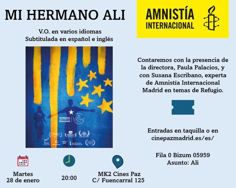 Cartel de la película Mi hermano Ali. Martes 28 de enero 20 h. Cines Paz. Calle Fuencarral 123.