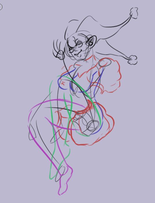 Meelou's initial sketch for Jester piece

It is an absolute mess of colours, I have no idea how they interpreted any of this