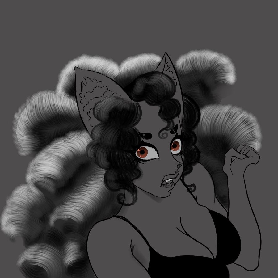 A drawtober piece by MeelouVT featuring a female chat being catty (*knowing smirk [chat is stylised as a cat]) and looking at the viewer with a disapproving look