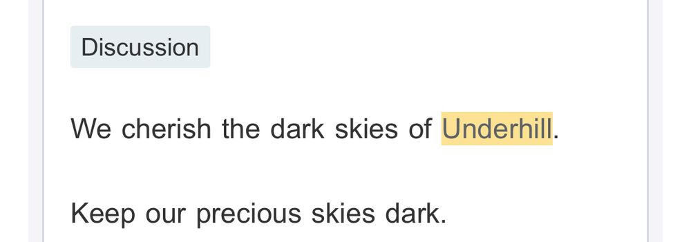“Keep our precious skies dark” wait for it