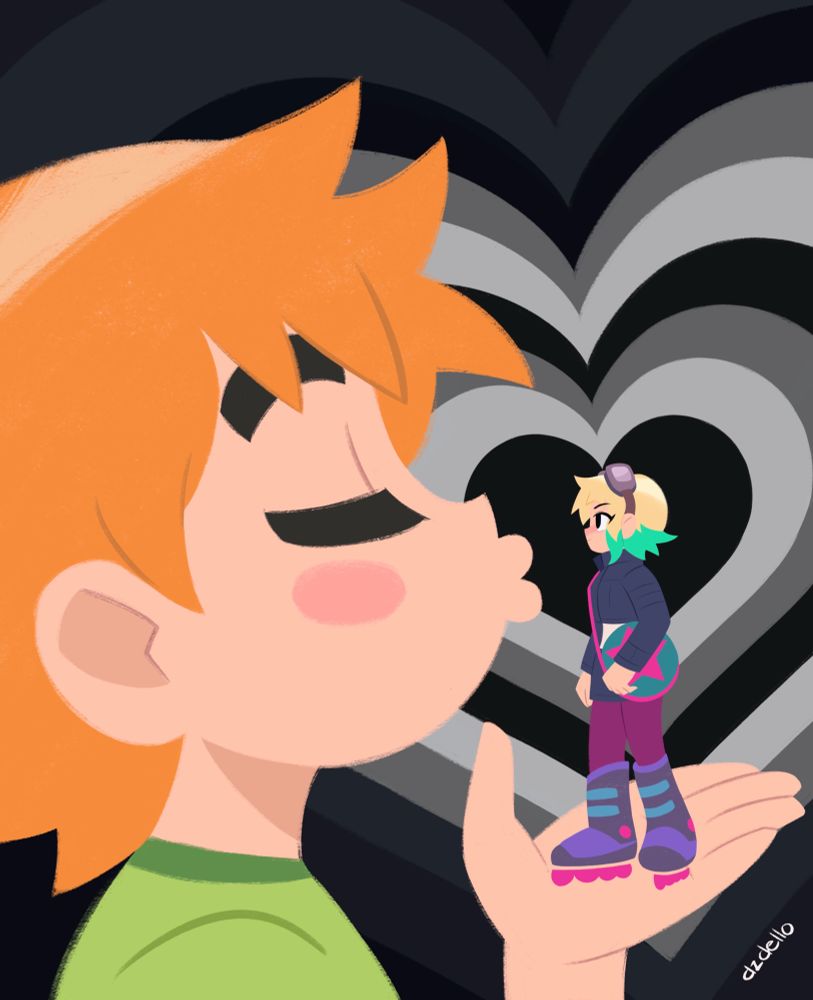 Small Ramona Flowers standing at the palm of Scott Pilgrim