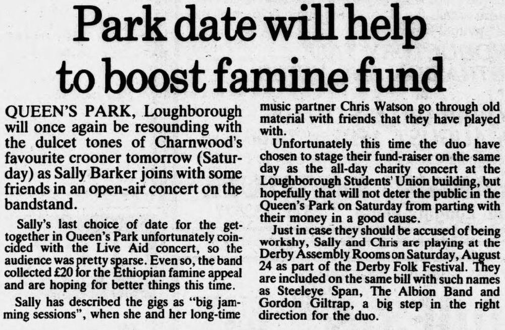 Another story from the Loughborough Echo, this time dated 9 August 1985, about the town's less than successful contribution to Live Aid.