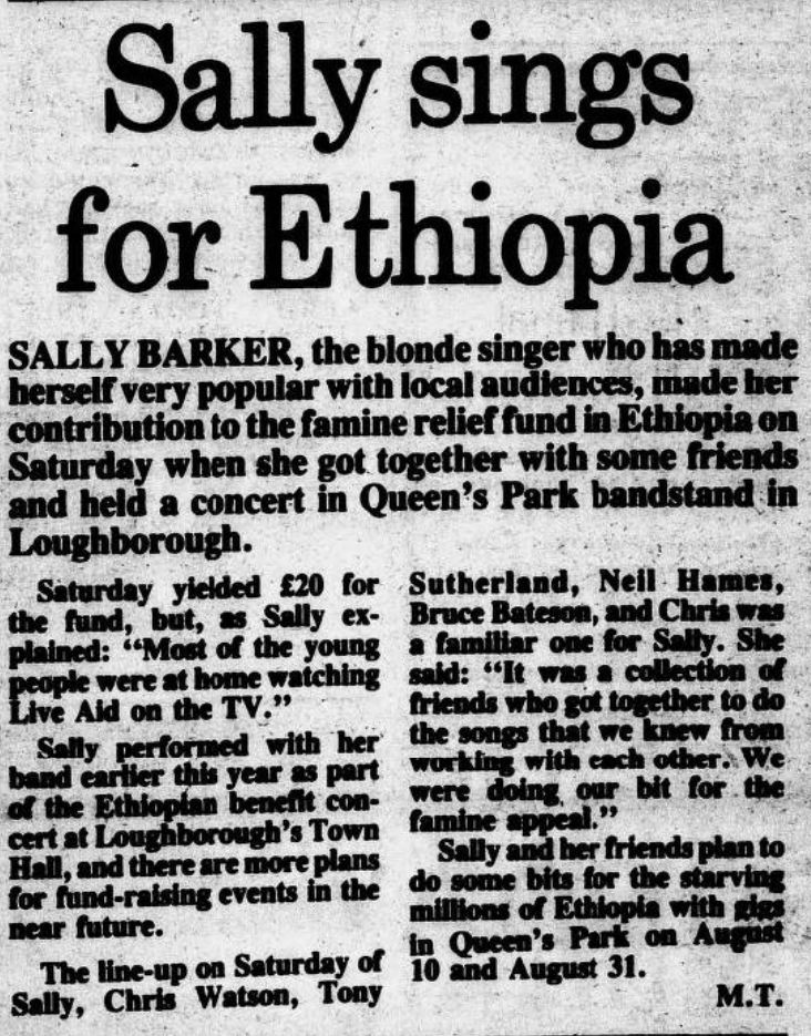 A report in the Loughborough Echo from 19 July 1985, detailing the town's attempt to take part in Live Aid. £20 was raised.