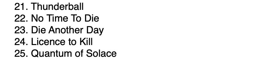 My least five favourite James Bond films.