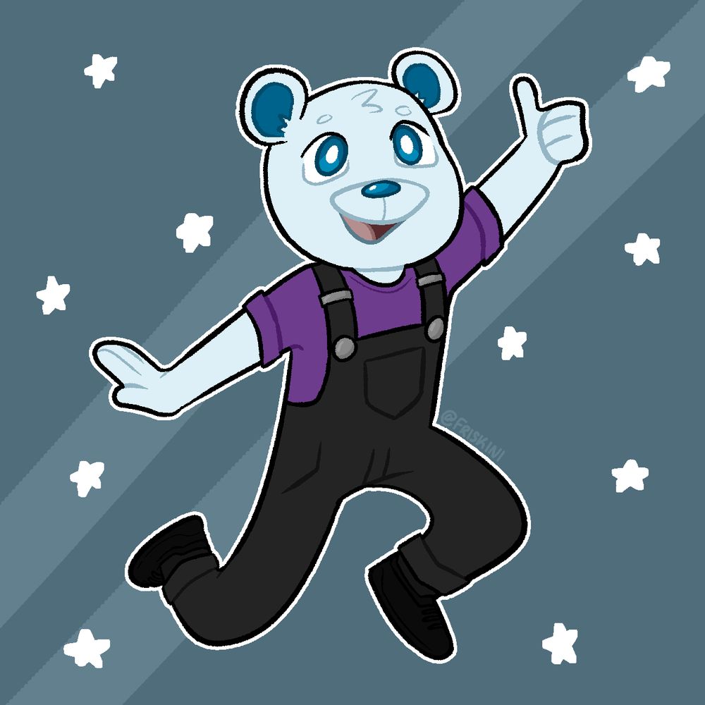 Knarfy giving an enthusiastic thumbs-up while jumping.