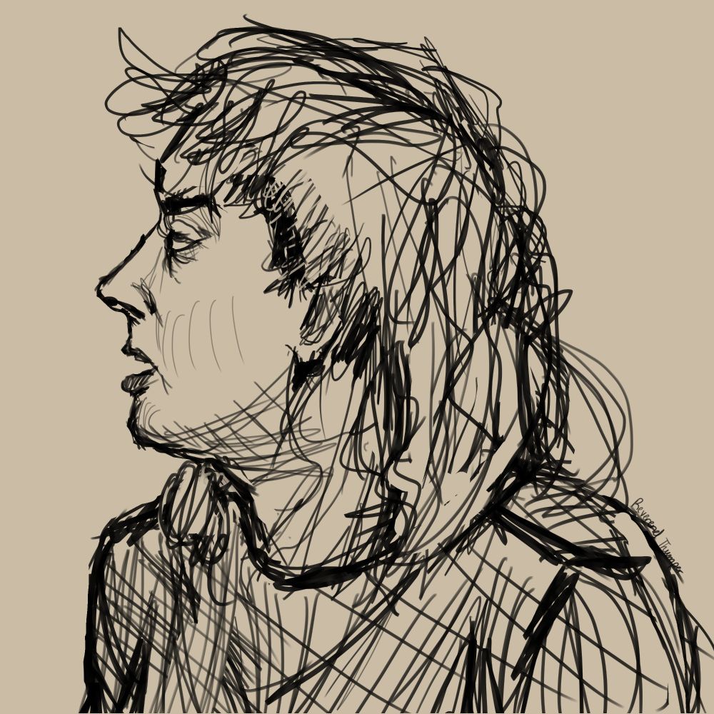a messy digital sketch. side profile of woman's head, face focused facing left.