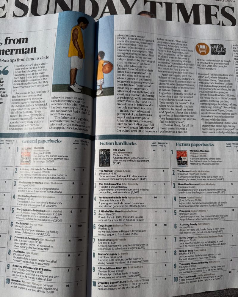 Photo of the Sunday Times bestseller list