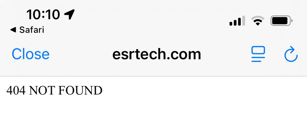 Page not found error message. 
