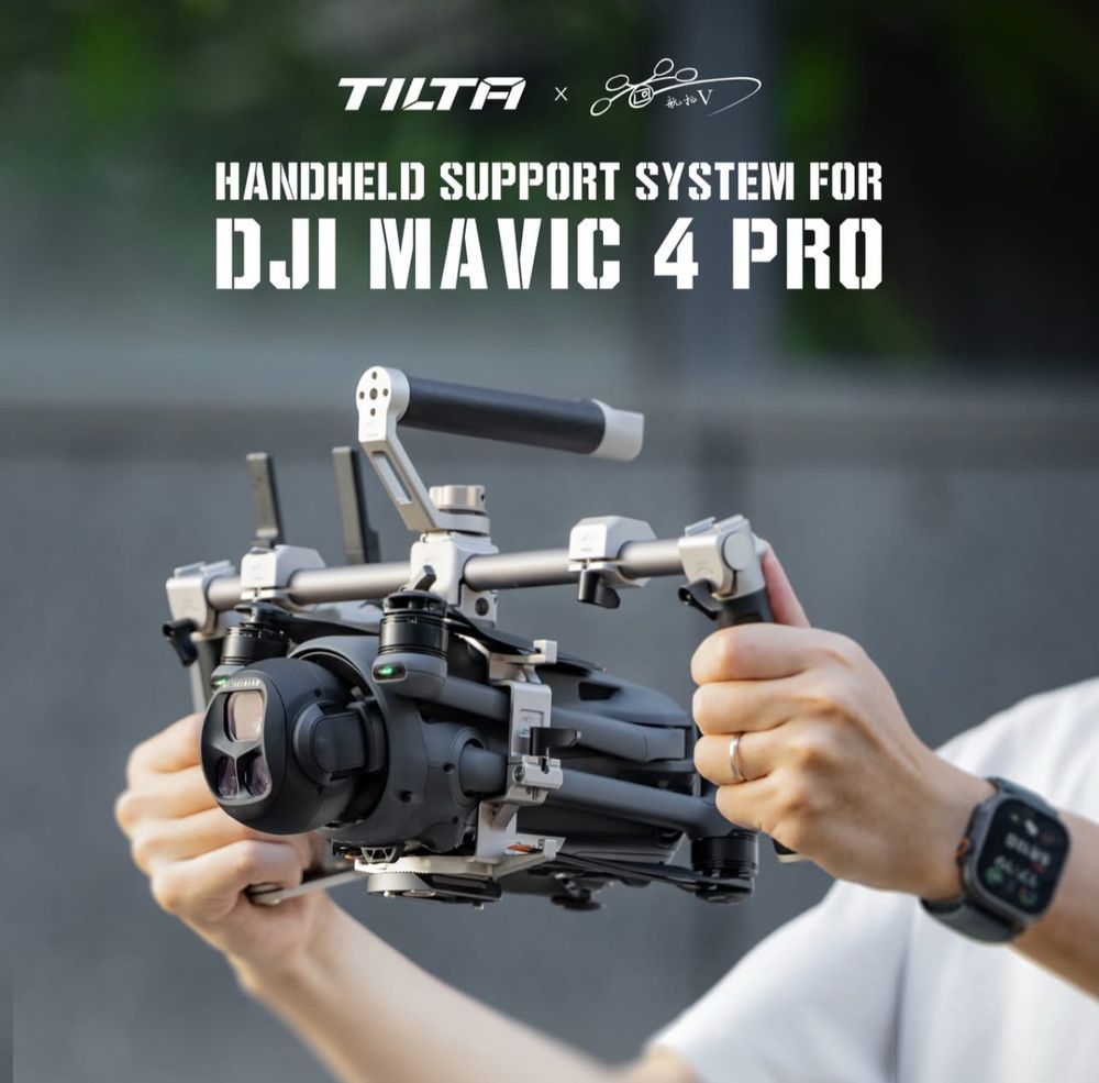 Promo picture for a cage that goes around a DJI drone so it can be used as a handheld camera 