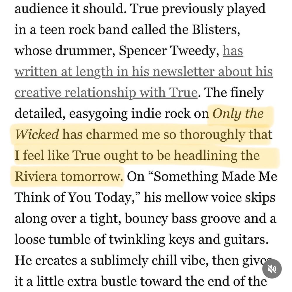 A screenshot of a review published says Henry True’s Only the Wicked WP IS one of the top five overlooked records of the year.