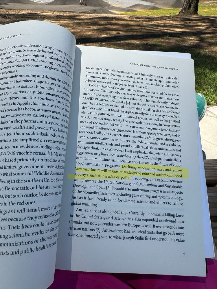 The deadly rise of anti science by Dr Peter Hotez. I’ve highlighted “Declining vaccination rates and a new
"low-vax" future will ensure the widespread return of ancient childhood scourges such as measles or polio.”
