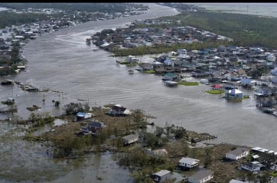 Aerial view of my town flooded from hurricane Ida 