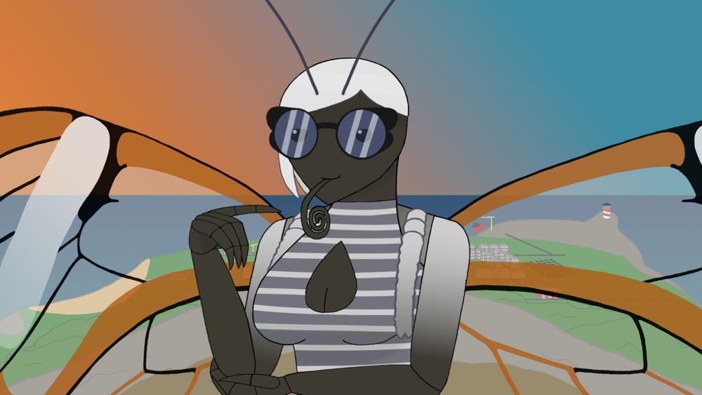 An anthropomorphic glasswing butterfly girl with glasses