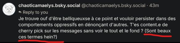 Screen d'un post qui dit "(sont beaux ces termes hein ?) souligné en rouge