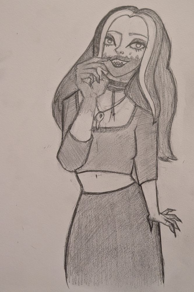 A pencil sketch drawing of Ginger from Ginger Snaps