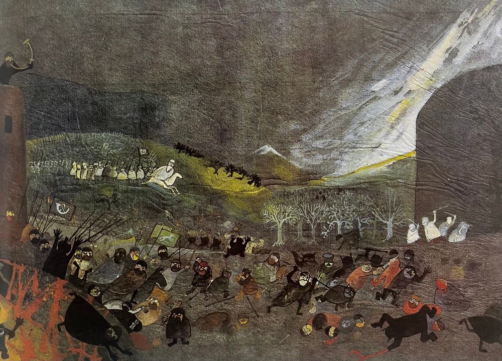 Painting by Cor Blok. The Battle of The Hornburg.