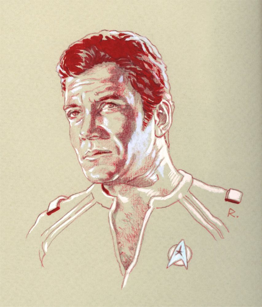 Illustration. Portrait of a man, in the case William Shatner as James T. Kirk in Star Trek The Motion Picture.