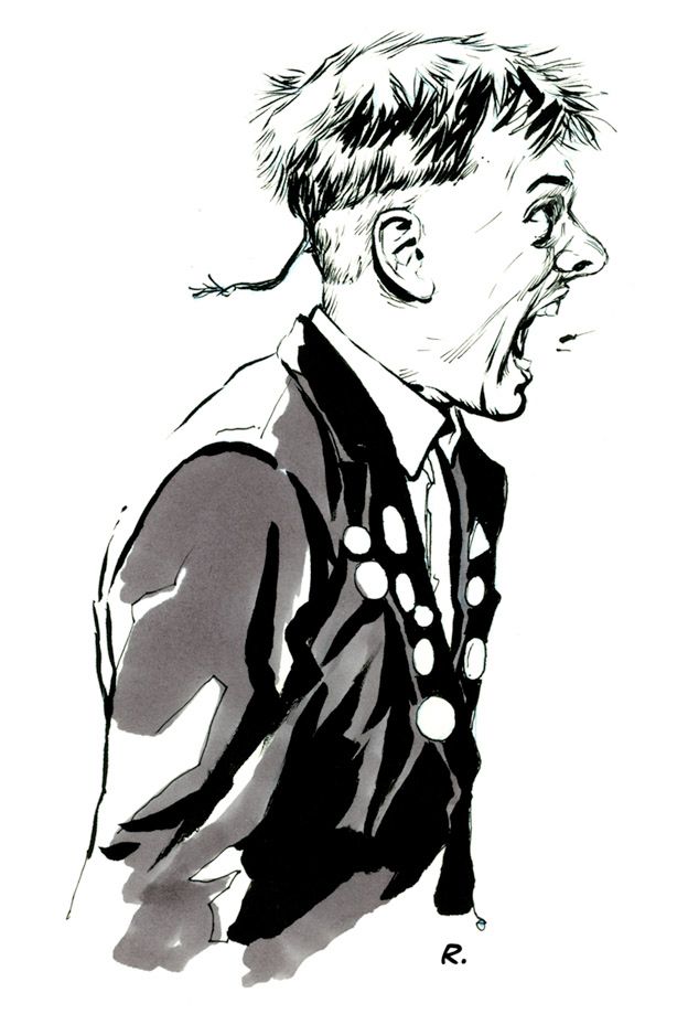 Illustration. A profile of a young man shouting.