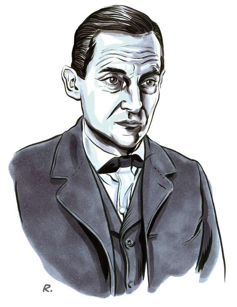 Ink and marker illustration, a portrait of a man with an intense stare.
