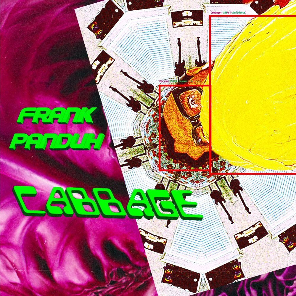 Frank Panduh - Cabbage [album art] music single. Features purple cabbage and music producer holding cabbage.