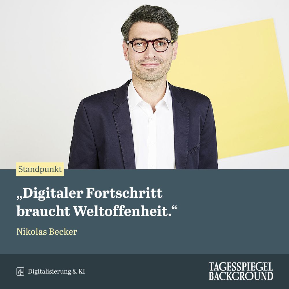 Titel des Standpunkts von Nikolas Becker, Leiter des Teams Politik und Wissenschaft bei der Gesellschaft für Informatik: "Digitaler Fortschritt braucht Weltoffenheit" aus dem aktuellen Briefing Digitalisierung & KI.