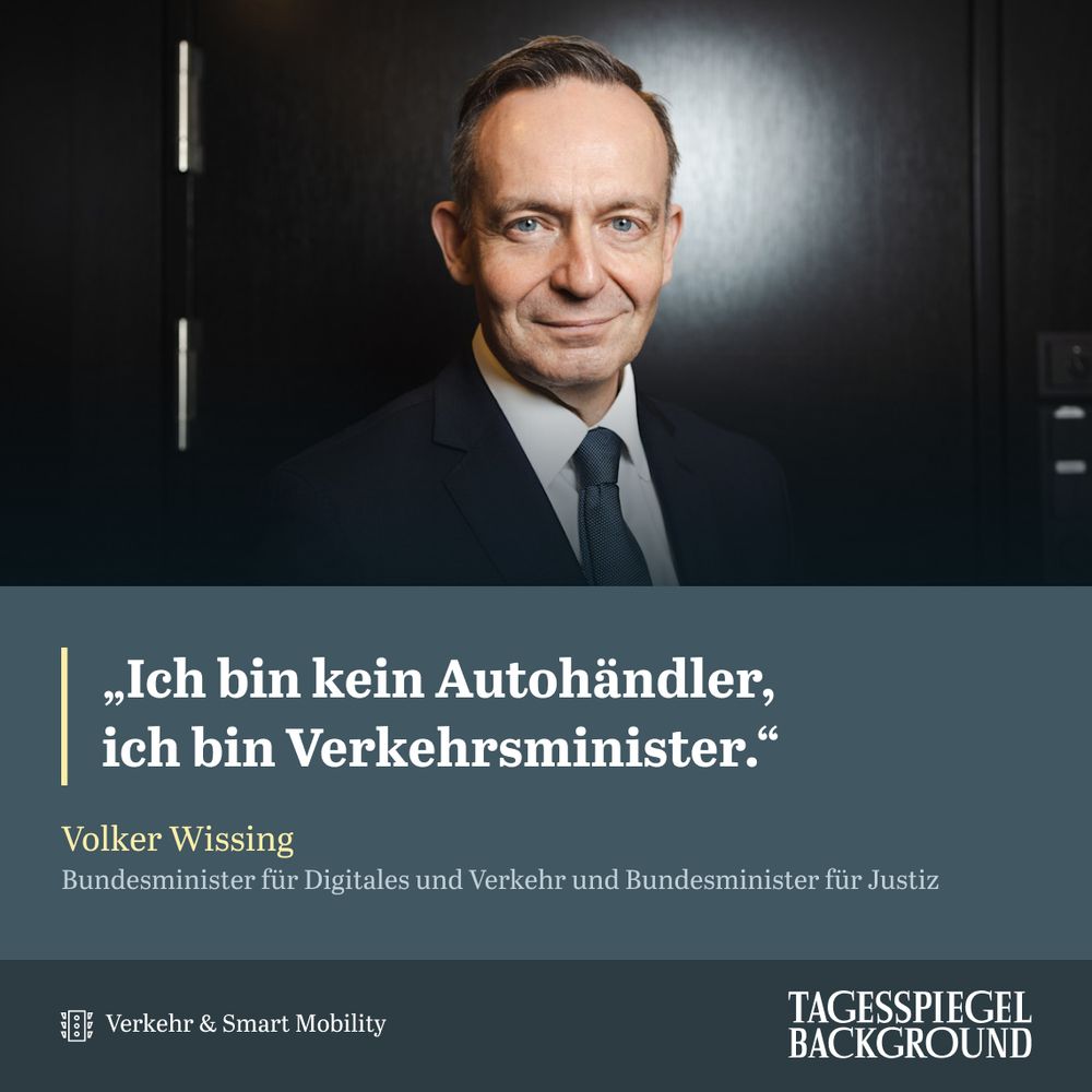 Zitat von Volker Wissing, Bundesminister für Digitales und Verkehr und seit November 2024 zusätzlich Justizminister: „Ich bin kein Autohändler, ich bin Verkehrsminister“ aus dem aktuellen Briefing Verkehr & Smart Mobility.