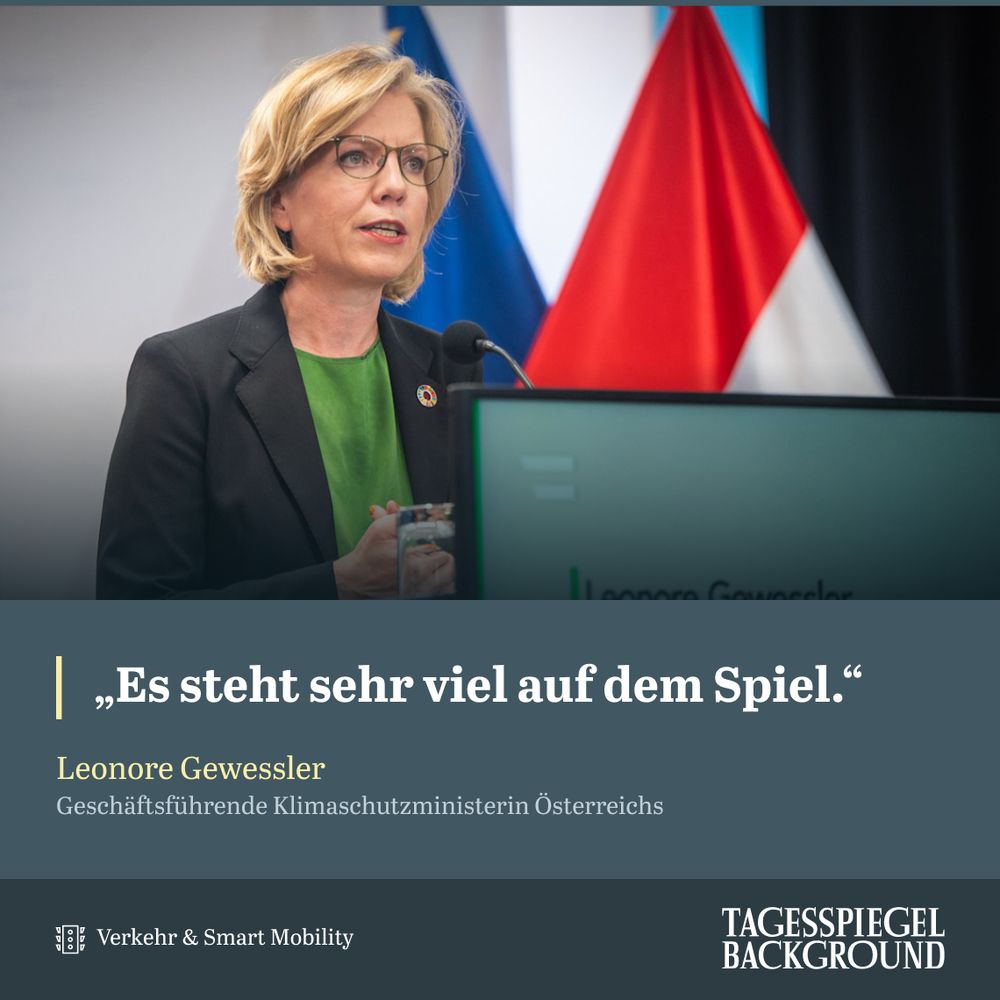 Zitat von Leonore Gewessler, geschäftsführende Klimaschutzministerin Österreichs: „Es steht sehr viel auf dem Spiel“ aus dem aktuellen Briefing Verkehr & Smart Mobility.