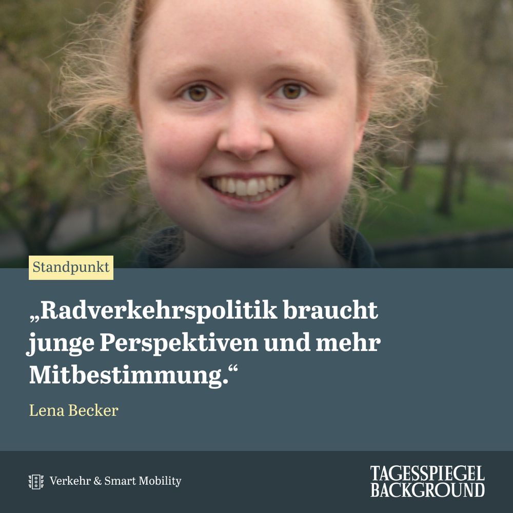 Titel des Standpunkts von Lena Becker, Mitglied im Bundesvorstand des Jungen ADFC: "Radverkehrspolitik braucht junge Perspektiven und mehr Mitbestimmung" aus dem aktuellen Briefing Verkehr & Smart Mobility.