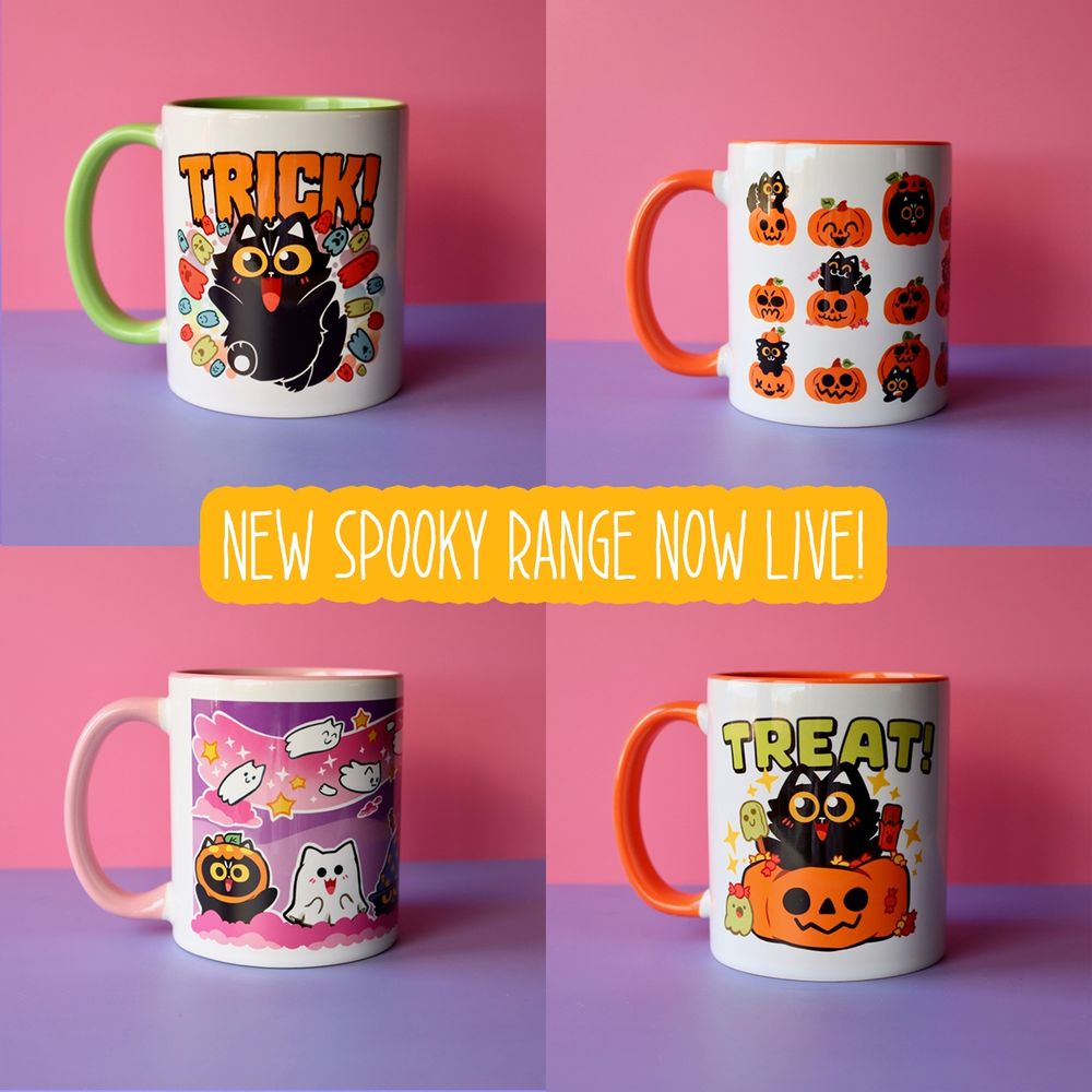 A graphic showing off four different mug designs.