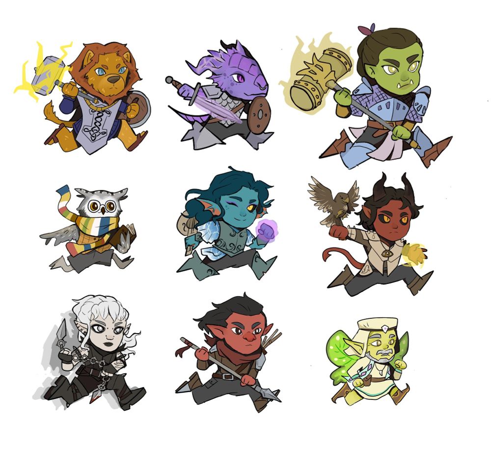 9 chibis of various fantasy adventurers