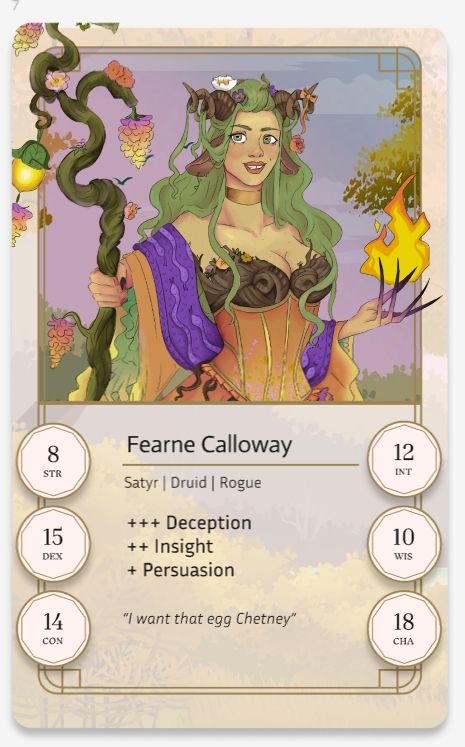 A trading card style card of fearne calloway