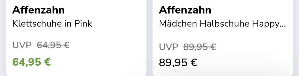 Affenzahn Klettschuhe in Pink, UVP 64,95 €, 64,95 €. Affenzahn Mädchen Halbschuhe Happy..., UVP 89,95 €, 89,95 €.