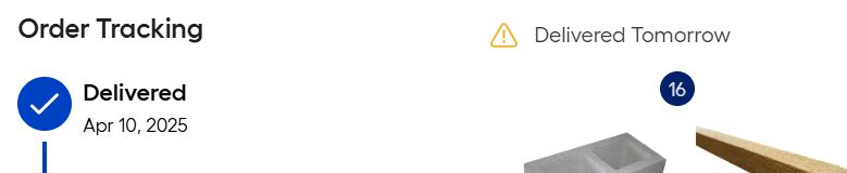 Delivery status showing the order was already delivered, tomorrow.
