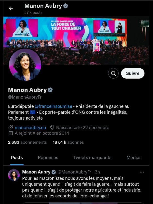 manon aubry sur x 2025/03/29