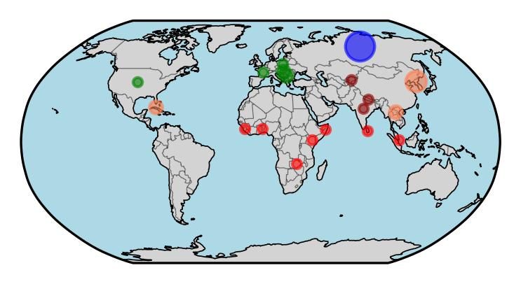 Map of countries providing cannon fodder to Russia for its war against Ukraine (2025/10)