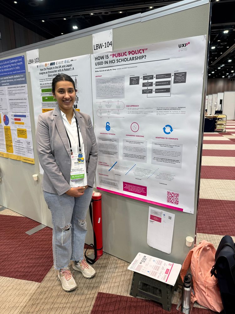 Ritika Gairola posing in front of her poster at CHI
